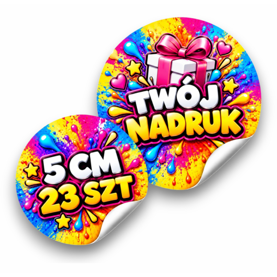 Naklejki z własnym nadrukiem napisem LOGO personalizowane 5 cm 23 szt